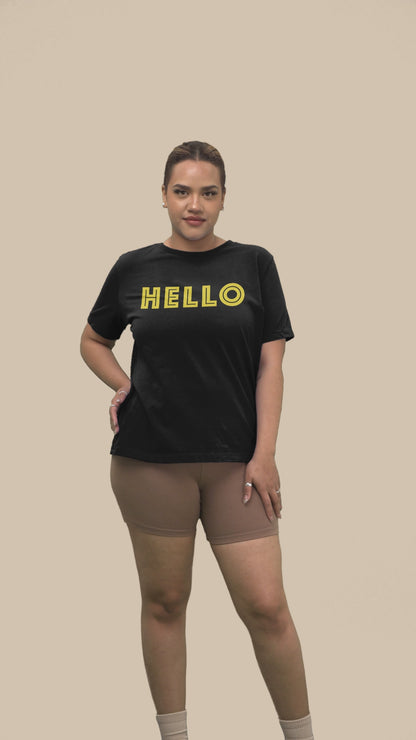 "HELLO" Adult Unisex Black Shirt