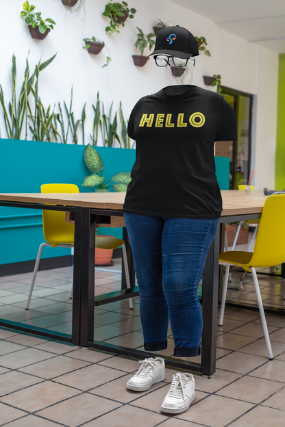 "HELLO" Adult Unisex Black Shirt