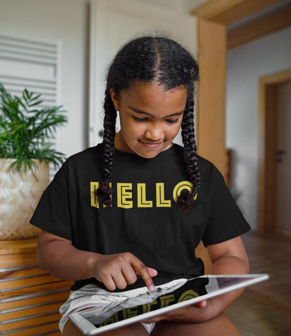 "HELLO" Kids Unisex Black Shirt